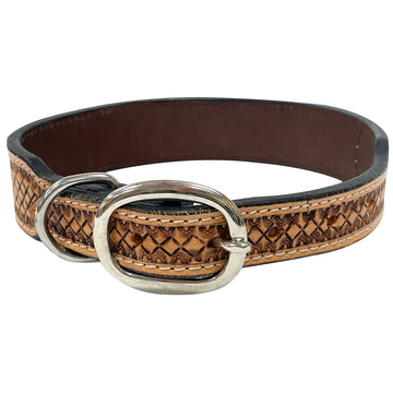 BAR H EQUINE Natural Daffodil Floral Hand Painted Western Leather Dog Collar Tan